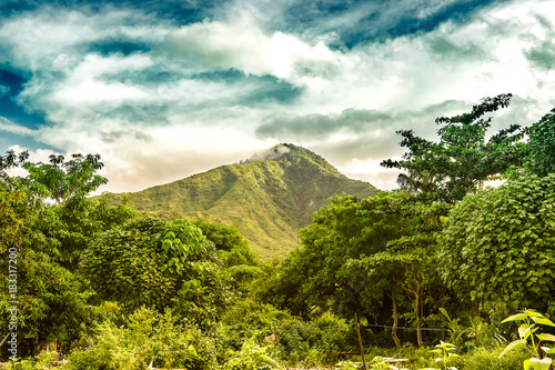 green volcano mountain in amed, bali. indonesia