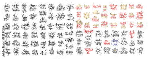 mega set of 100 hand lettering inscription to winter holiday