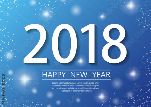 Happy New Year 2018 text design. Vector greeting illustration on blue background. Eps 10