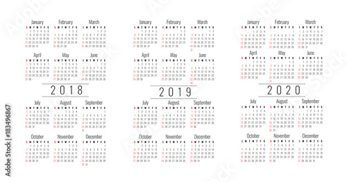 Pocket calendar template 2018 Monday