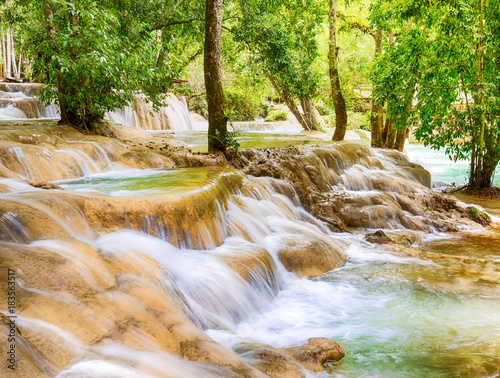 Tat Sae Waterfalls. Beautiful landscape. Laos.