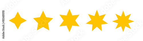 A set of five different stars executed in flat design.