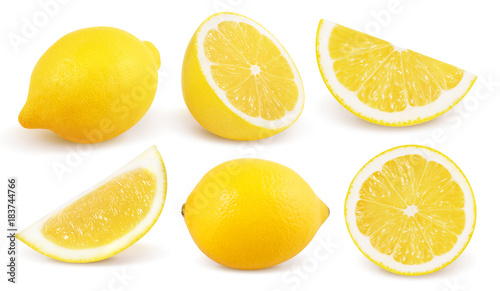 Lemon isolated on white background. Collection.