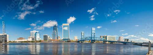 Panoramic view of Jacksonville skyline at dusk, Florida