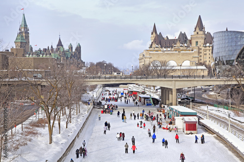 Rideau Canal skating rink in winter, Ottawa, Canada