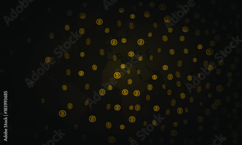 Bitcoins security business background. Bitcoin crypto mining visualization. Business wallet background, security currency exchange, vector model. Crypto virtual payment finance. Gold money trading