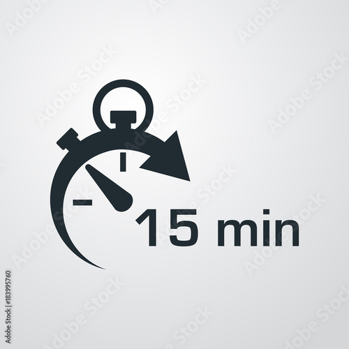 Icono plano cronometro con 15 min en fondo degradado