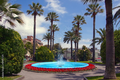 Fontana e Palme a Varazze Liguria Italia Europa Fountain and Palms in Varazze Liguria Italy Europe