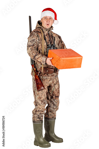 male hunter with red gift box