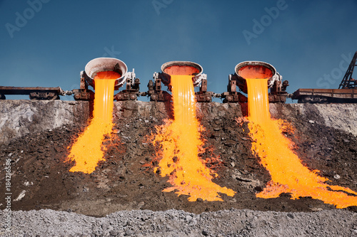 A stream of molten slag