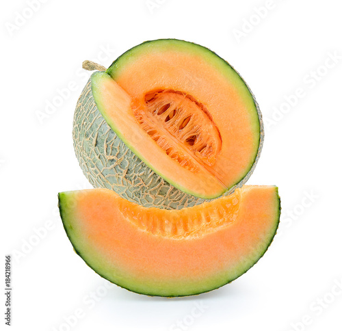 cantaloupe melon isolated on white background. Full depth of field with clipping path.
