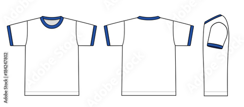 Ringer tshirts illustration (white x blue). with side view illustration.