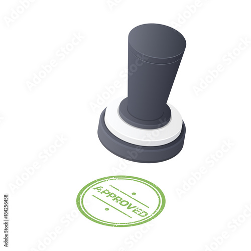 Approved Stamp isolated on white background. Isometric Vector illustration.