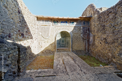 Courtyard of ruined building in Herculaneum, Naples, italy