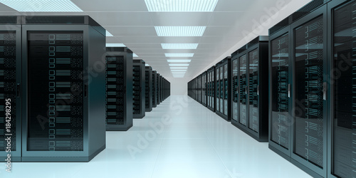 Server room data center interior 3D rendering
