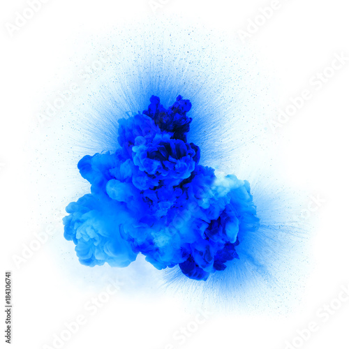 Realistic blue gas explosion with sparks over a white background