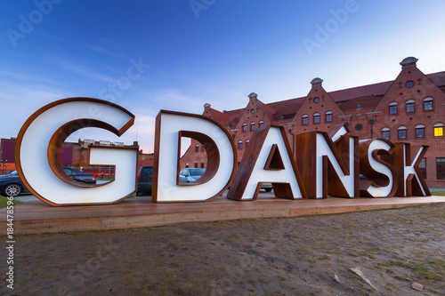 Gdansk city outdoor sign at Olowianka island, Poland
