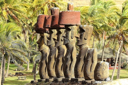 Stony-Faced Moai at Anakena Beach, Rapa Nui