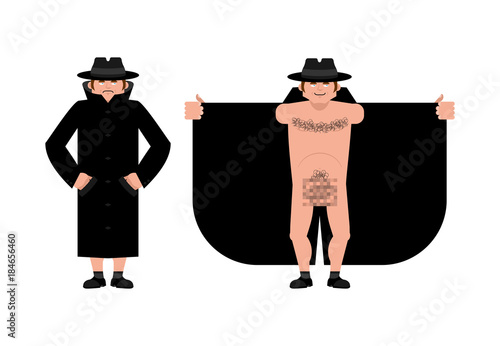 Exhibitionist open coat isolated. publicly expose the intimate parts of his body. Vector illustration