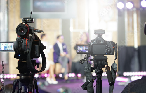 Video Production Camera social network live recording on Stage event which has interview session of contest, performance, concert or business seminar. World Class Stage and ob switch team