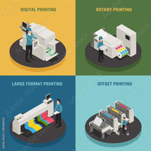 Printing House 4 Isometric Icons 