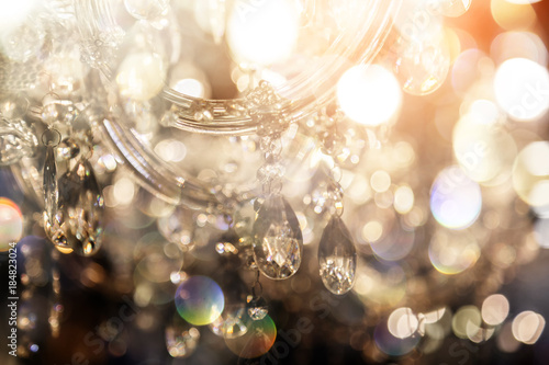 Chrystal chandelier close-up. Glamour background with copy space