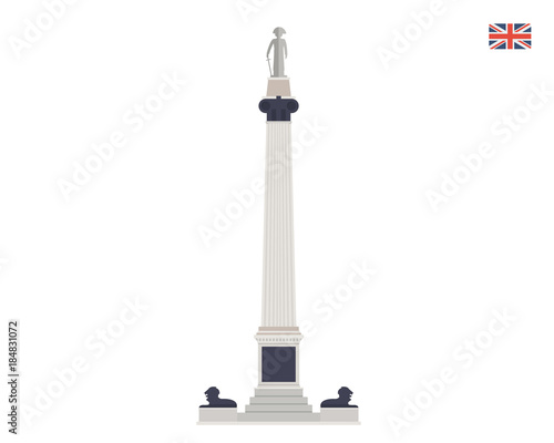 Modern United Kingdom Famous Tourist Landmark Building Illustration - Trafalgar Square Monument