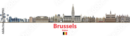 vector city skyline of Brussels. Flag of Belgium