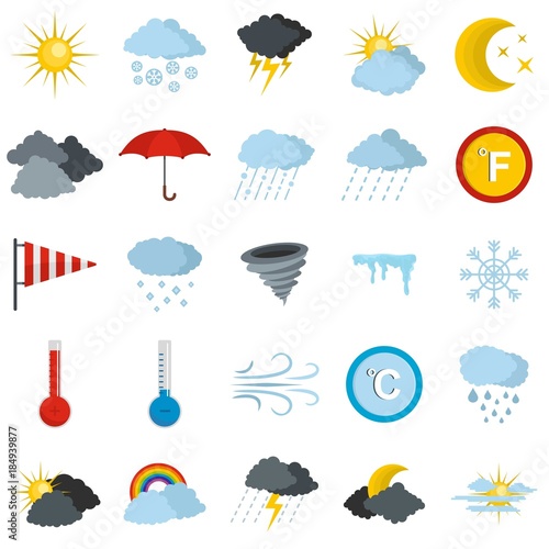 Weather icons set. Flat illustration of 25 weather vector icons isolated on white background