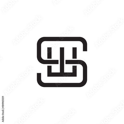 Initial letter S and W, SW, WS, overlapping W inside S, line art logo, black monogram color
