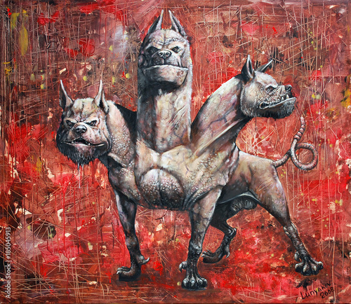 Cerberus illustration. Hound of Hades. Greek mythology.