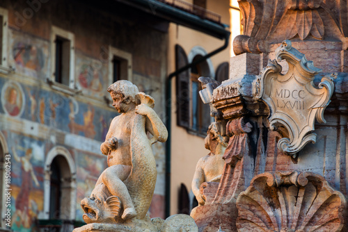 Close view of fountain of Neptune in Trento, Italy