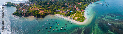 Aerial panorama of the south coast of Sri Lanka, area near the town of Weligama