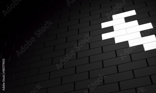 Black and white brick wall. 3d render