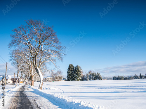 winterliche Straße im Dorf