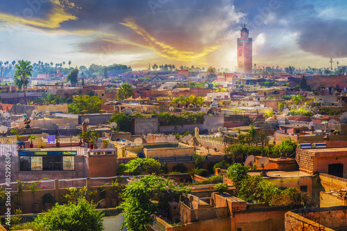 Panoramic views of marrakech medina, Morocoo