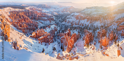 Bryce Canyon National Park under snow , winter landscape. Utah, USA