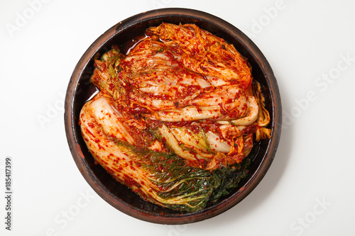 Kimchi on a crock head dish isolated