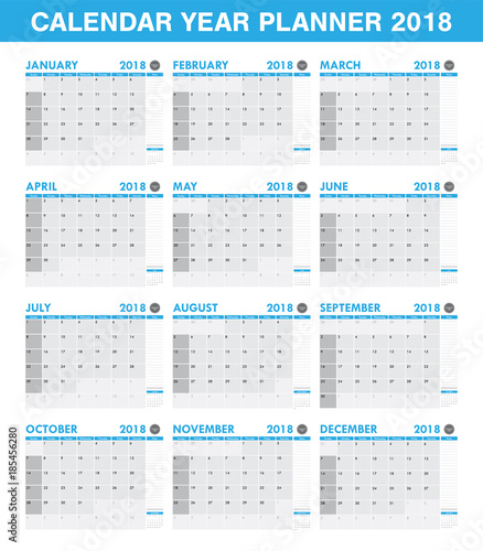 simple 2018 year planner calendar set of all month