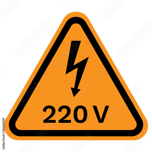 220 VOLT warning sign in yellow triangle. Vector icon.