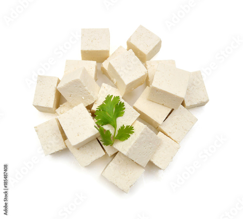 Closeup tofu isolated on white background