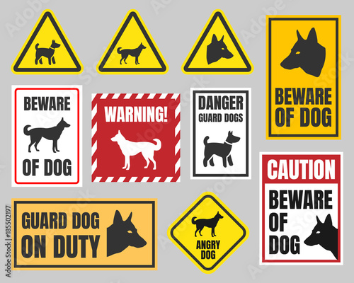 warning dog sign, beware of dog caution signs