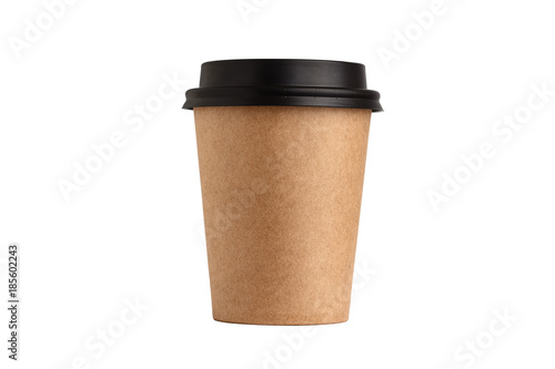 Blank take away kraft coffee cup isolated on white background.