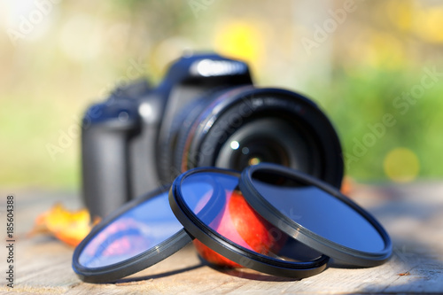 Three photo filters with a camera