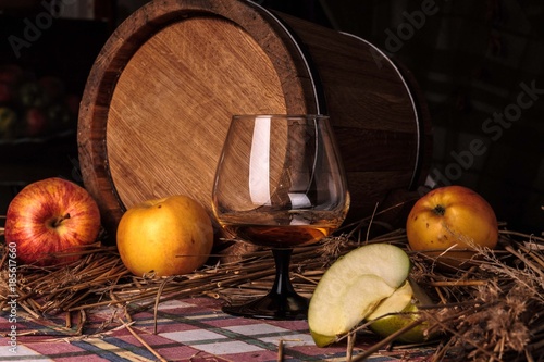 Still life with alcohol and apples