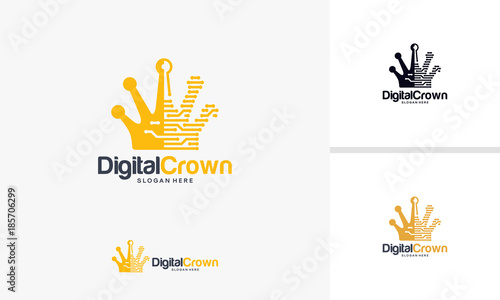 Digital Crown logo template, King of digital logo deigns vector, Logo for Technology
