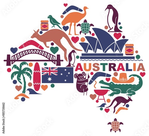 Australian icons in the form of a map