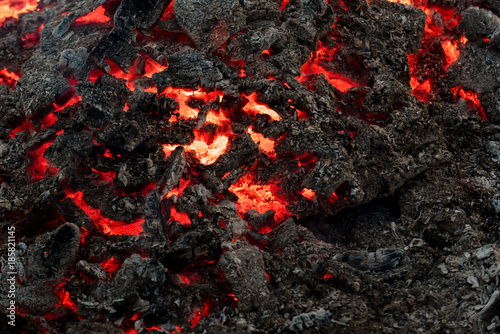 Lava flame on black ash background