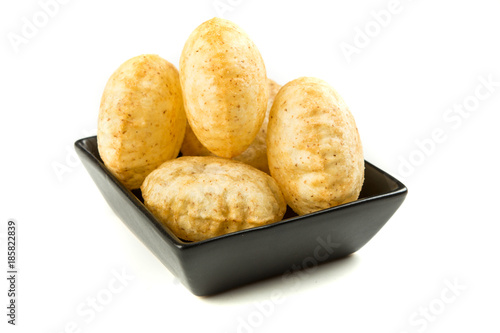 Puffed fried puri isolated on a white background isolated on a white background