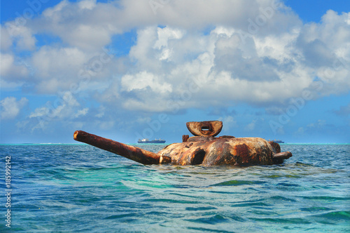 The submerged Sherman tank of World War II, fought on the island of Saipan 